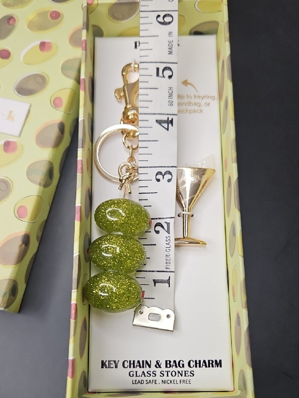 Piper-K Sparkling Olives And Gold MARTINI Keychain/ Purse Charm - NWT In Box - Picture 10 of 10